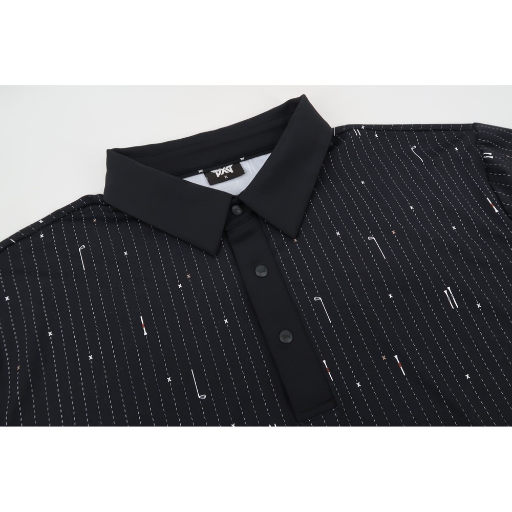 PXG Golf Icons Polo Mens XL Black Pinstriped Golf Club Tee Print MF24ATP1-07C